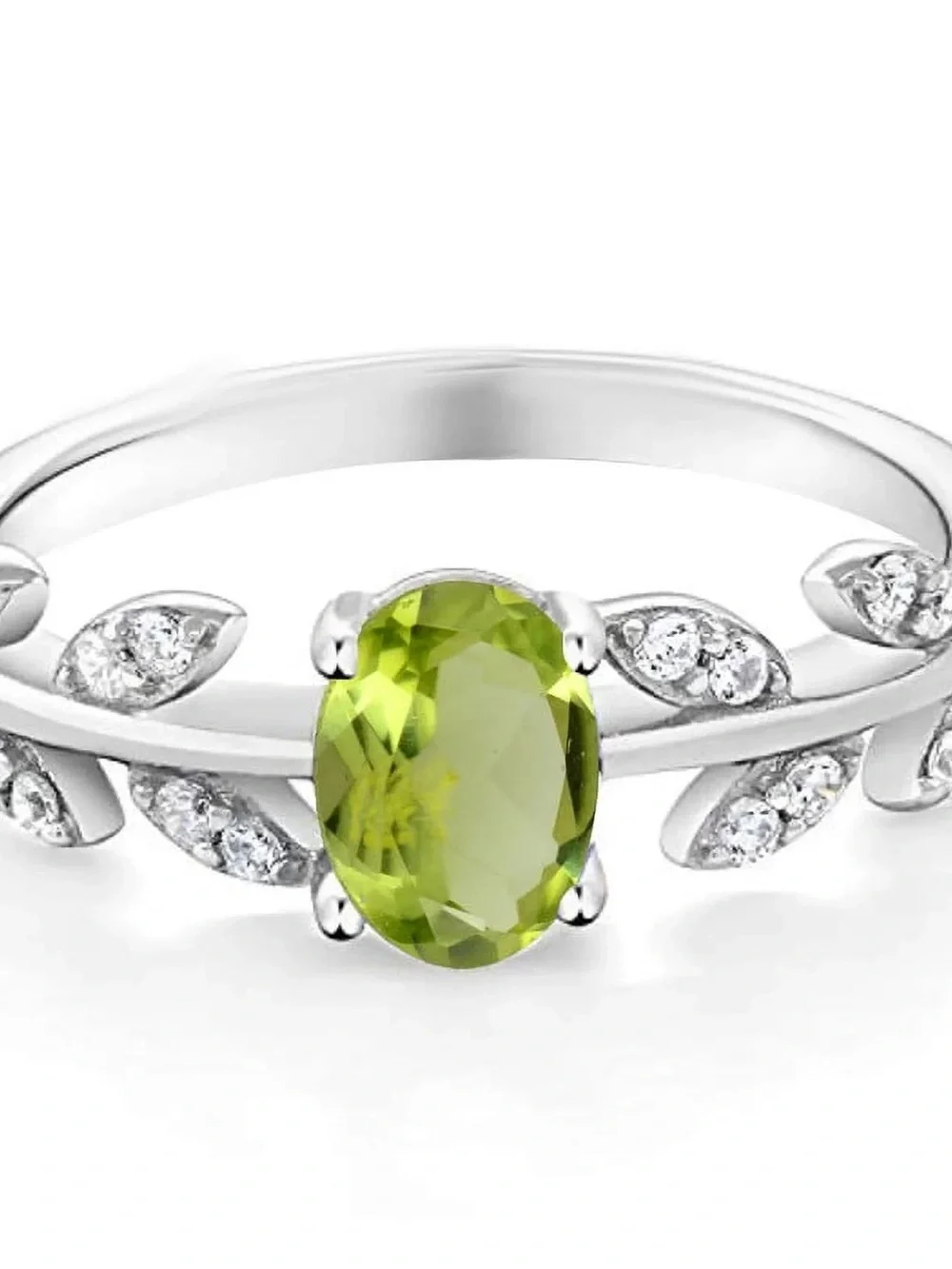 Sterling Silver Peridot Ring with Leaf Accent